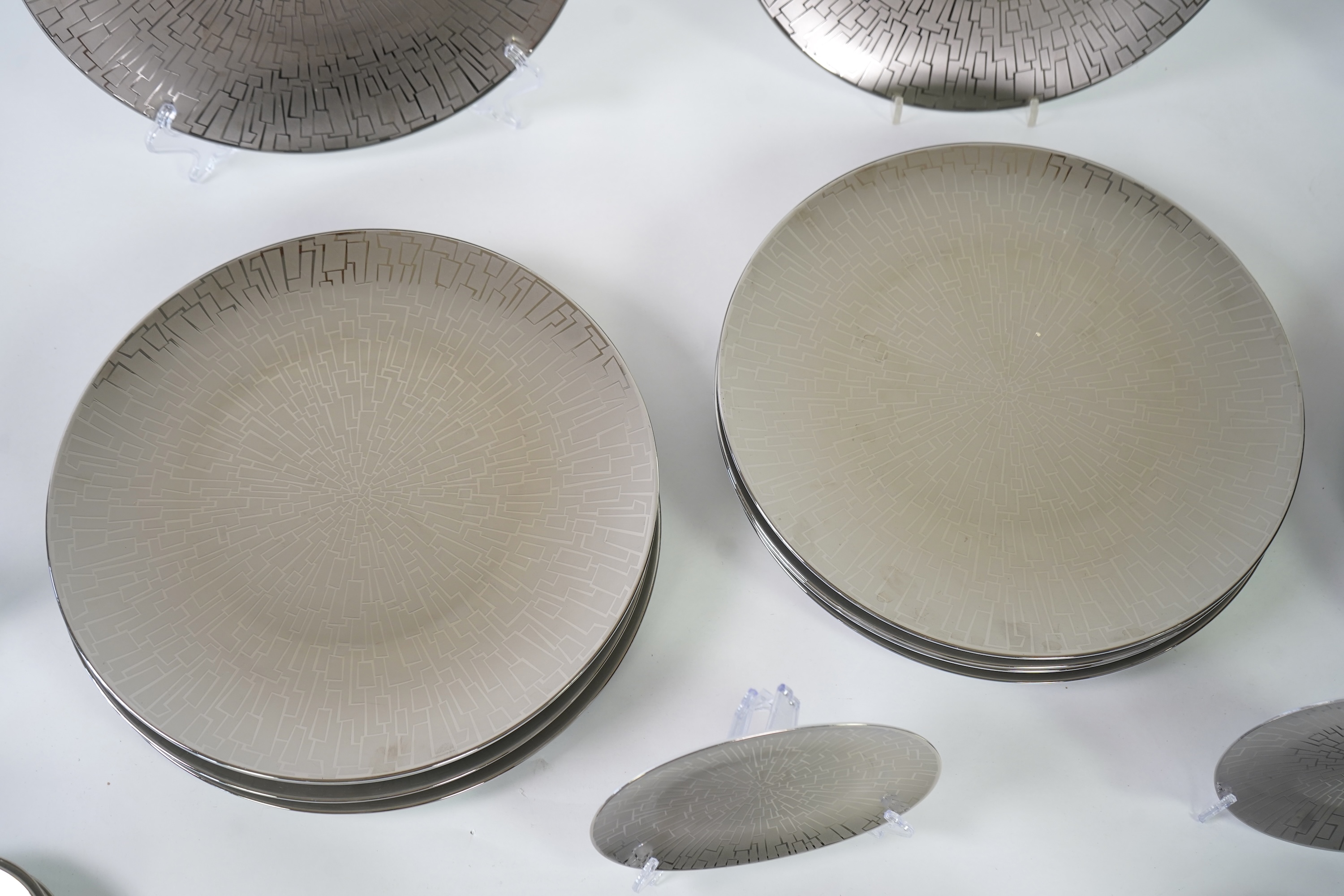 A collection of Rosenthal studio line TAC Gropius Skin platinum dinnerware, largest 33cm in diameter